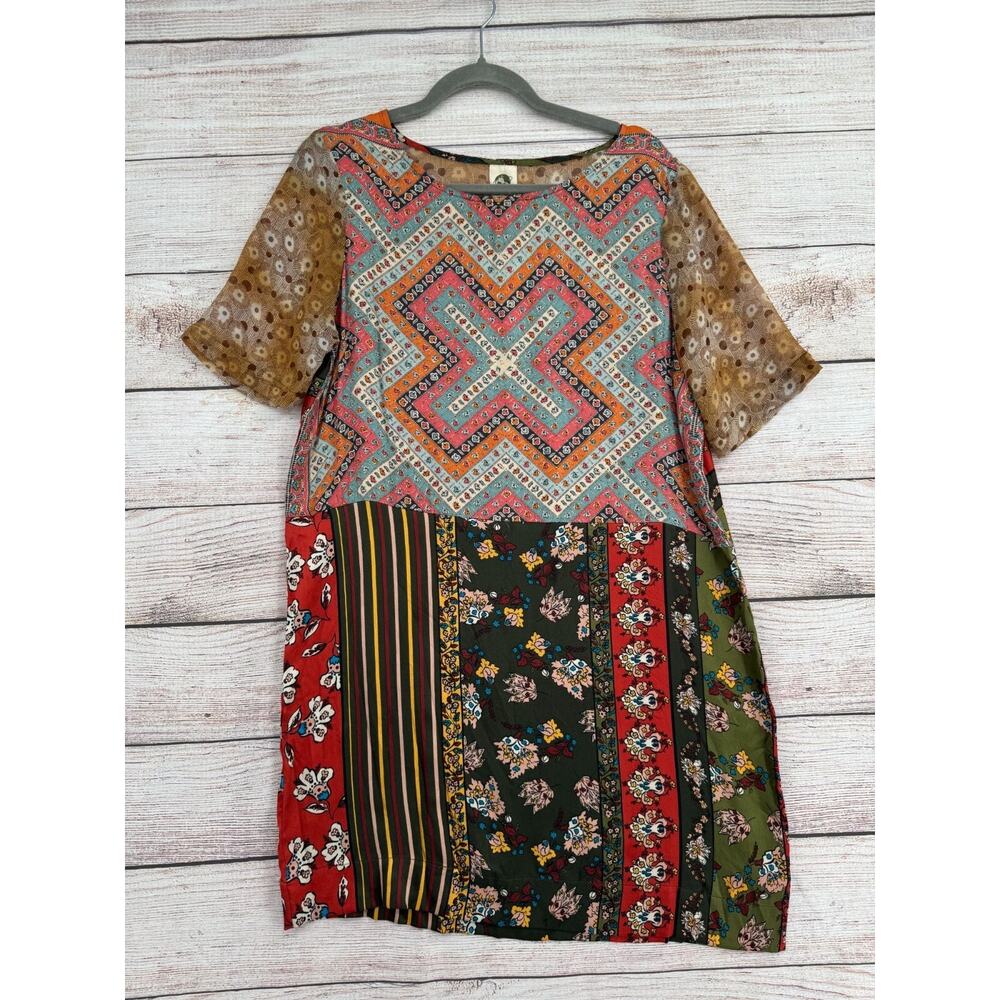 Tiny Anthropologie BOHO Mixed Print Mini Dress Wo… - image 1